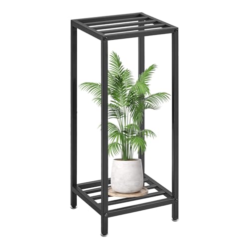 IBUYKE 2 Etagen Pflanzenregal Blumenständer, 76cm Hoch Metall Pflanzenständer, Modern Quadratische Blumentopfständer Pflanzentreppe für Innen Garten Balkon Wohnzimmer Deko, Schwarz TMJ070B