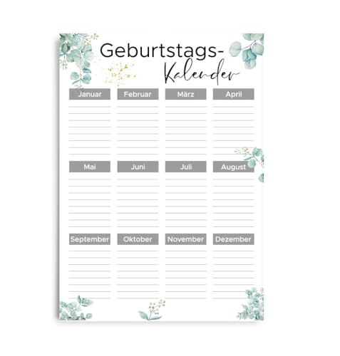 Geburtstagskalender DIN A4 - Hochformat immerwährend Jahresunabhängig (Eukalyptus -Design 1-)