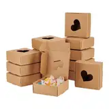 BENECREAT 30 Pack Kraftpapierboxen mit herzförmigem Fenster 7.5x7.5x3cm Geschenkboxen aus Pappe für Schmuck Speicher Display, Hochzeit, Ostern, Muttertag, Vatertag