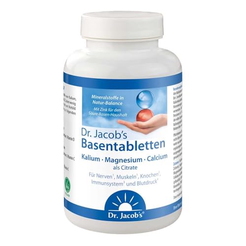 Dr. Jacob's Basentabletten | Mineralstoffe Kalium, Calcium, Magnesium, Vitamine C und D | wenig Natrium, reich an Kalium | für Muskeln, Blutdruck¹ und Knochen² | 250 Tabletten