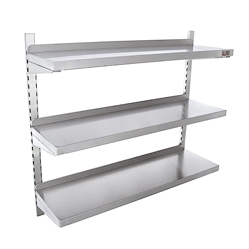 Allpax Wandregal, 100 x 30 x 90 cm, Hängeregal aus Edelstahl mit 3 höhenverstellbaren Regalböden, stabil bis 30 kg Traglast pro Boden, Wandbord für Gastro, Labor und mehr