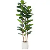 Kazeila Kunstpflanze Fiddle Feigenbaum 150cm Künstliche Pflanzen Groß,Plastikpflanzen mit Weiß Topf für Home Decor Zimmerdeko Schlafzimmer Dekoration(1Pack)