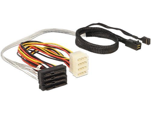 Delock Kabel Mini SAS HD SFF 8643 x4 Stecker > 4 x SAS 29 Pin SFF 8482 Buchse 0,5 m