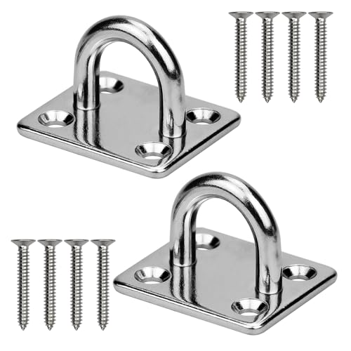 M8 2pcs Augplatte Edelstahl,Edelstahl Ösen Halterung mit Öse Decksplatte Deckenhaken Schwerlast Augplatten für Aufhängen von Gegenständen,Bootszubehör,Sonnensegel Mast,mit Schrauben(Quadratisch)