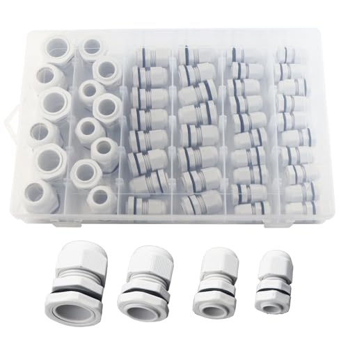 TIOMIOSEA 50 Stück Kabelverschraubung Set, IP68 Kabeldurchführung Wasserdicht 3-15mm Einstellbar Kabelverschraubungen M12 M16 M20 M25 für Outdoor Garten Schaltkasten Abzweigkasten