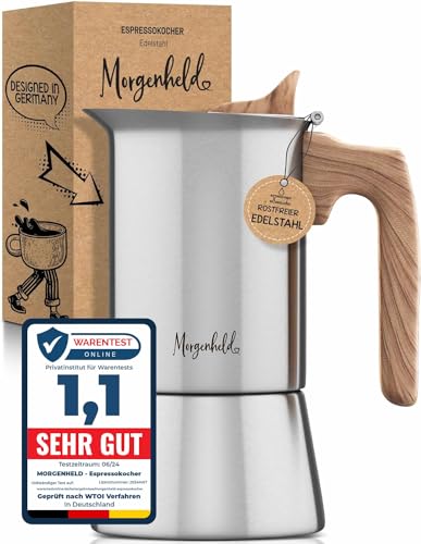 Morgenheld Espressokocher für 6 Tassen [300 ml] aus rostfreiem Edelstahl - Mokkakanne, Espressokanne geeignet für alle Herdarten - spülmaschinengeeignet