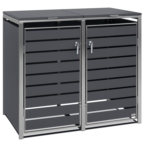 Zelsius Edelstahl Mülltonnenbox 2er Mülltonnen | (B) 132 x (T) 80 x (H) 117 cm | Anthrazit RAL7016 | inkl. Erweiterungsmöglichkeit | Mülltonnenverkleidung, Garten Müllbox, Müllhaus