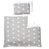 roba Babybettwäsche 80 x 80 Little Stars - Bettwäsche Set 2 teilig mit Stern Motiv - Baby Wiegenset 80x80 Decke & 40 x 35 Kissenbezug aus Baumwolle - Grau / Weiß