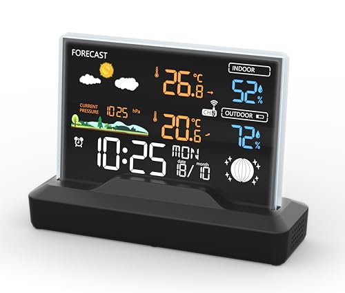 SOUCCESS FUNK-WETTERSTATION "DELUXE" - FARBIGE WETTERSTATION MIT FUNKUHR, WETTERDATEN, AUSSENSENSOR, MONDPHASE, TEMPERATUR, LUFTDRUCK, NETZTEIL