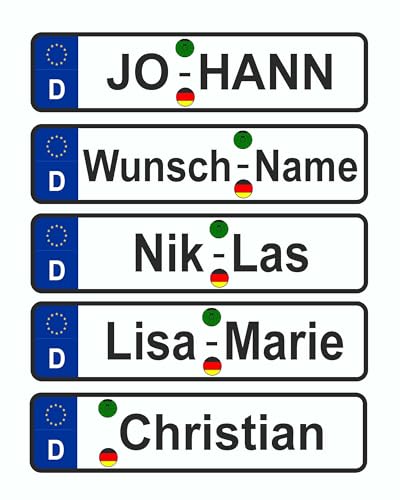 Wunsch Kennzeichen Nummernschild Aufkleber Kettcar, Roller, Kinder Rutschauto, Motorrad, LKW, Bagger, Anhänger personalisiert mit Wunschnamen individuell gestalten (2 Stück)