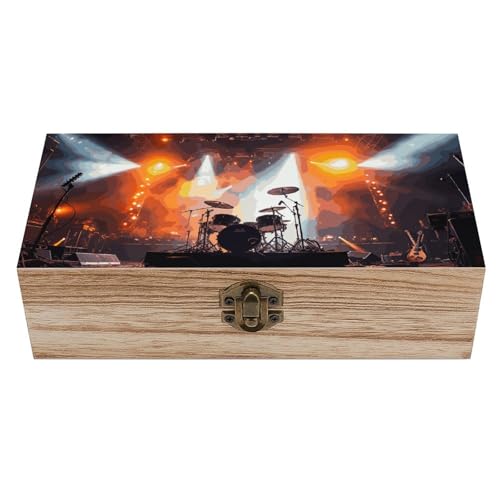 KLWQR Rock Konzertbühne Aufbewahrungsbox aus Holz mit Scharnierdeckel und Frontverschluss, große Schmuckschatulle, Aufbewahrungsbehälter aus Holz, Andenkenbox, Büro, Schreibtisch-Organizer