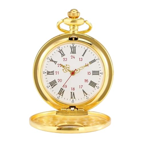 Retro Quarz Taschenuhr, Taschenuhr Herren, Unisex Taschenuhr Mit Kette, Vintage Römische Ziffern Skala Quarz Taschenuhr, Klassische Herren-Taschenuhr, Retro Taschenuhr Herren Mit Kette, Gold