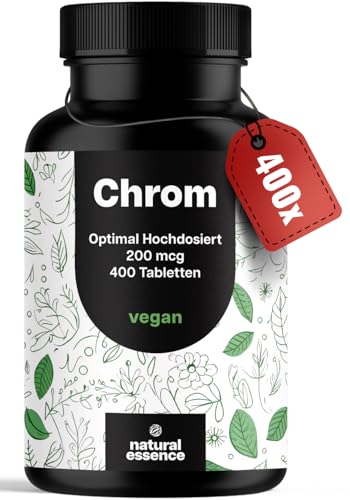 Chrom Tabletten aus Chromium Picolinat - 400 Tabletten hochdosiert mit 200 mcg Chrom pro Tablette - vegan und produziert in Deutschland