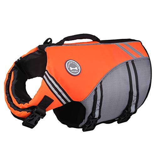 VIVAGLORY Sportstil Schwimmweste für Hunde mit Hervorragendem Auftrieb, Einstellbar & Langlebig Schwimmweste mit Sicherem Befestigungssystem für Kleine Hunde, Neon-Orange