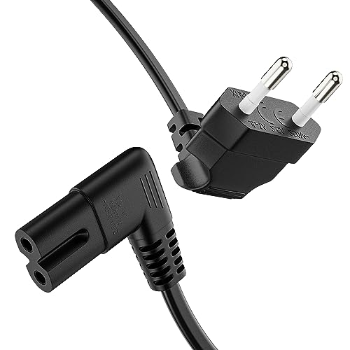 ETEC Stromkabel Netzkabel 2 Polig, 1,0m, Eurostecker Netzstecker Typ C auf IEC C7 Buchse Euro 8 Stecker, 90° Winkel Strom Kabel Netzteil für PS3, PS4, PS5, Haushaltsgeräte, TV UVM, Schwarz