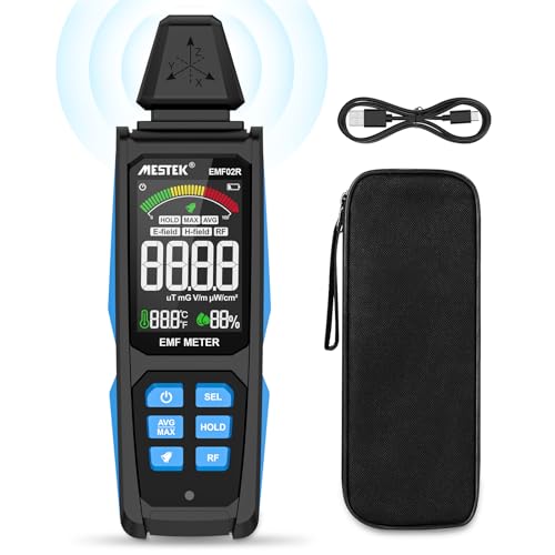 EMF Messgerät MESTEK 3-in-1 EF/MF/Radio-Frequenz EMF Meter, Elektromagnetische Felder Hochfrequenzfeld Strahlung Messgerät, mit Digitaler LCD Wiederaufladbarer für Zuhause, Büro und Outdoor