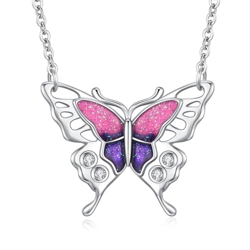 Schmetterling Kette 925 Sterling Silber Schmetterling Halskette Rosa Schmetterling Schmuck Weihnachten Geschenk für Damen Mädchen