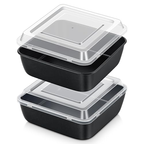 Quadratische Auflaufform 2er Set, Onader Edelstahl Eckig Kuchenform Backform mit Antihaftbeschichtung & Luftdichtem Deckel, Ideal für Kuchen/Brownie/Lasagne, Leicht zu reinige - 15,9 x 15,9 x 5cm