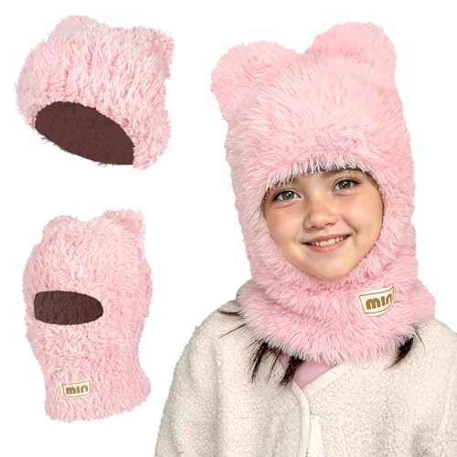 TAGVO Kinder Sturmhaube Winter, Multifunktional Winddicht Strickmütze mit Weich und Warm Vlies, Halswärmer Wintermütze Gesichtsmaske Outdoor Mützen-Schal-Set Mütze für 3–10 Jungen Mädchen