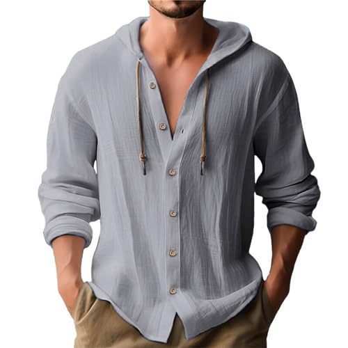 Rumity Leinen Herrenhemden Herren Casual Baumwollhemd Button-Down-Hemd Regular Fit Freizeithemden FüR Herren Blaues Hemd Herren Langarm Sommerhemd Herren Schwarz mit Kapuze