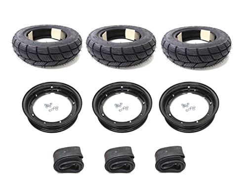 3x Winterräder M+S 100/90-10 Radsatz Felgen + Reifen Schwarz passend für Piaggio Ape 50 TM TL1T - TL6T ZAPC80 – Kompletträder Winterreifen mit Felgen und Schläuchen