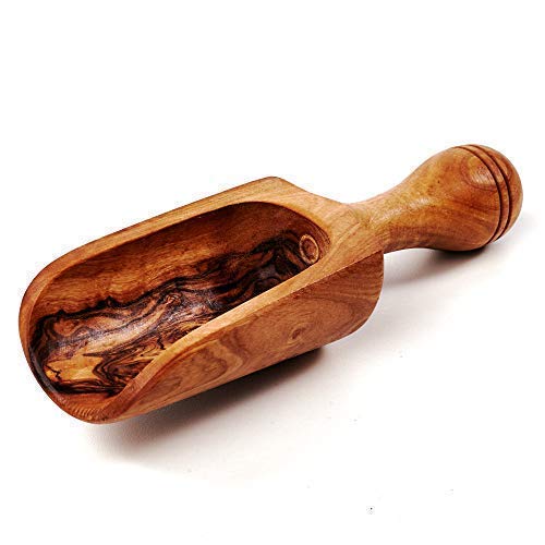 DAS OLIVENHOLZBRETT®, Dosierlöffel Holz, Mehlschaufel, Gewürzschaufel Olivenholz, 18 cm