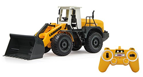 JAMARA 405007 - Radlader Liebherr 564 1:20 2,4G - Schaufel heben/senken/abkippen, realistischer Motorsound (abschaltbar), programmierbare Funktionen, Blinker, Autoabschaltfunktion, 2 Radantrieb, Gelb