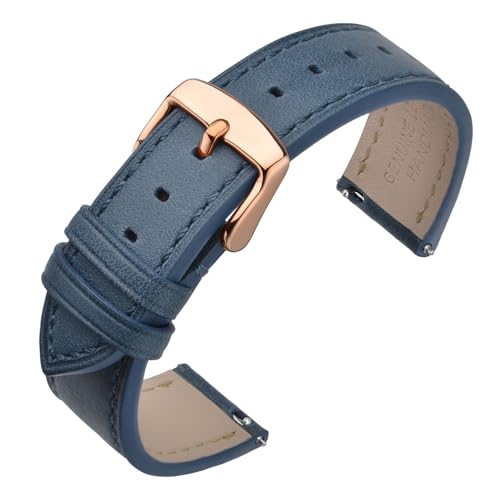 ANNEFIT Uhrenarmband 22mm, Schnellverschluss Lederarmband Ersatz mit Roségold Schnalle (Blau)