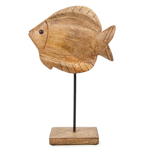 Logbuch-Verlag Fisch Figur aus Holz Holzfisch braun zum Hinstellen Badezimmer Dekoration Angler Geschenk 28 cm