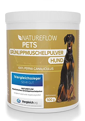 Grünlippmuschel Hund TESTSIEGER - 500g natürliches Grünlippmuschelpulver für Hunde - Unterstützung der Gelenkfunktion - Grünlippmuschel für Hunde mit Hoher Akzeptanz - Grünlippmuschelpulver Hund