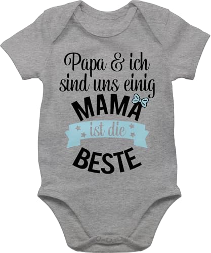 Shirtracer Baby Body Junge Mädchen - Mama ist die Beste I Mama Geschenk Muttertag - 6/12 Monate - Grau meliert - muttertagsbody babykleidung jungen mama's muddi mom bodys erste muttertagsgeschenk