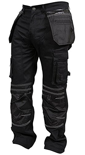 newfacelook Herren Arbeitshose Cargohose Hose Knie Taschen Sicherheits, 34W / 32L, Schwarz