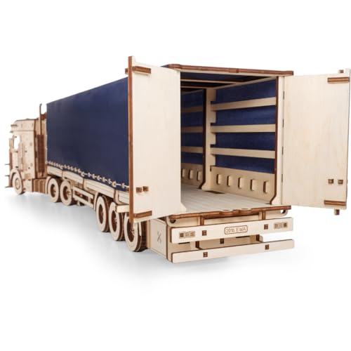 EWA Eco-Wood-Art Trailer for Hochdetailliertes und realistisches mechanisches 3D-Puzzle eines Planenanhängers für den EWA Truck Road King mit Merkmalen eines echten Anhängers, natürlich