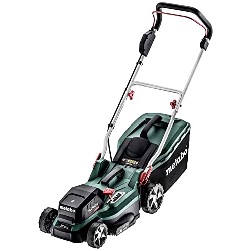 Metabo 18V Akkurasenmäher für kleinen Garten mit Mulchfunktion, inkl. 2 Akkus und Ladegeräte, 36 cm Schnittbreite (RM 36-18 LTX BL 36 I 601716650) único