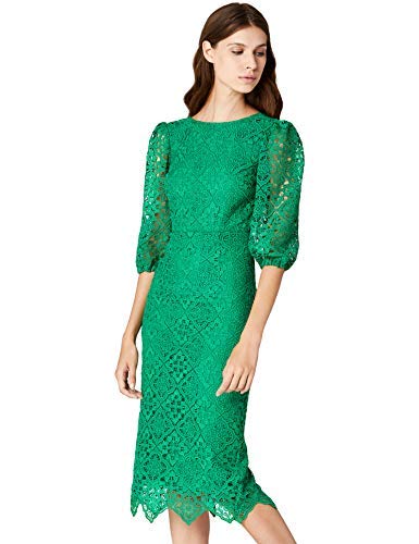 Truth & Fable Damen Besticktes Häkelkleid mit Spitze und Bindeband, Grün (Green), 32