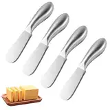 Sophisticate 4 Stück Buttermesser Klein Käsemesser aus Edelstahl Brotzeitmesser Set Kleine Brot Creme Messer Marmeladenmesser und Butter-Käse-Spatel für Sahne und Käse(13.5 cm, Silber)