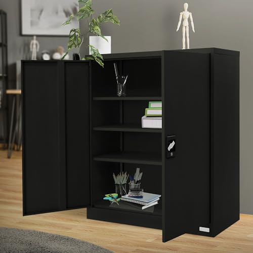 ML-Design Aktenschrank abschließbar, 90x40x109 cm Schwarz Stahl, 3 höhenverstellbare Einlegeböden, Büroschrank mit 2 Türen, Metallschrank Stahlschrank Aufbewahrungsschrank Lagerschrank Materialschrank