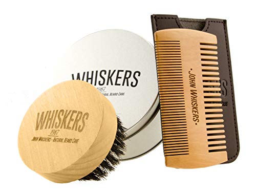 John Whiskers Bartbürste und Bartkamm-Set - Bartpflege-Set für Männer mit reinen Wildschweinborsten - Ideal für Bartöl & Bartwachs