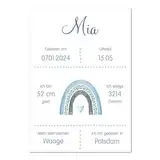 Calmondo Personalisierte Geburtstafel | Geburtsposter Geburtsanzeige Geschenk für werdende Mama zur Geburt & Babyparty | Boho Babygeschenk mit Regenbogen für Kinderzimmer | DIN A4