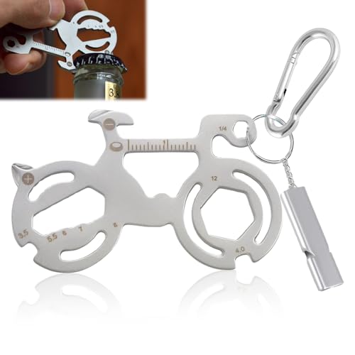 DGUSO Multitool Fahrrad Werkzeug mit Aluminiumpfeifen 1 Stück SchlüsselanhäNger Fahrrad 12-in-1-Fahrrad-Multitool Key Tool Bicycle Fahrrad SchlüSselanhänger für Mountainbikes, Wandern, Camping