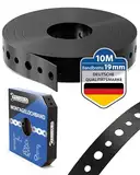 GARSIDURO® Montagelochband kunststoffummantelt [19mm x 10m] | Profi Lochband Metall schwarz zur Befestigung von Kabeln, Leitungen und Rohren | Flexibles Montageband Stahl Kunststoff Nagelband