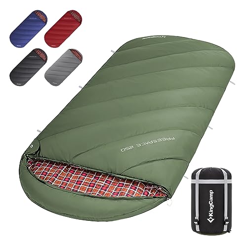 KingCamp Schlafsack,Schlafsack Winter, 4 Jahreszeiten Deckenschlafsacke Übergröße Baumwoll Flanell für Erwachsene Outdoor und Camping, Warm leicht,drinnen und draußen, (Oliv)