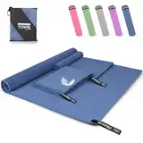 Pfloge® Mikrofaser Handtuch 3er Set, 180x80cm Microfaser Handtücher Groß+ 2 Stück 80x40cm Klein Fitness Handtuch, Farbecht Mikrofaser Badetuch, für Fitness, Sauna,Strand, Reise(Navy Blau)