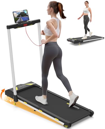 Tapis de Course FreepiFitness 4 en 1 Tapis de Marche Avec Inclinaison 10km/h Sportive à Domicile Pliable Salle de Marcher Jaune LED