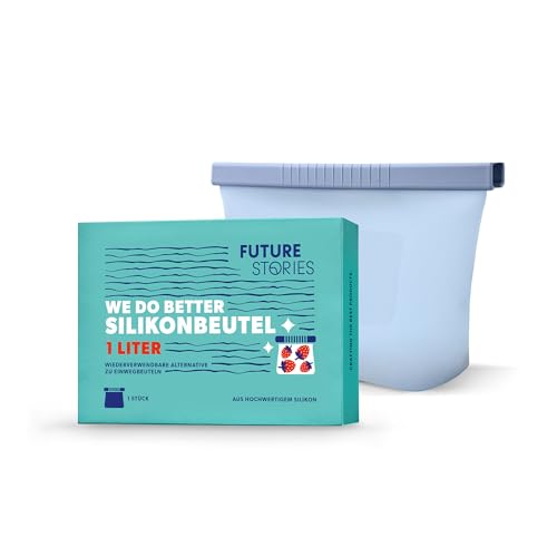 Future Stories Silikon-Gefrier-Beutel reusable - spülmaschinenfest, mikrowellengeeignet, verschließbar - 1 Liter