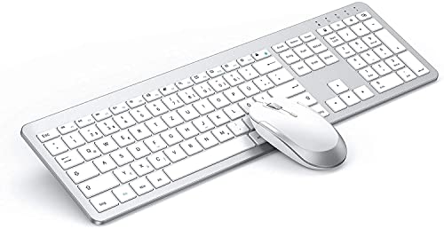 Tastatur Maus Set Kabellos, seenda Ultra-Dünne Wiederaufladbare Funktastatur, Ergonomische Keyboard Mouse mit Silikon Staubschutz für PC/Laptop/Smart TV, QWERTZ Layout Weiß und Silber