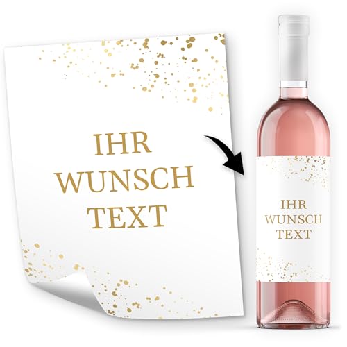 8 Flaschenetiketten selbstklebend mit Text personalisiert - Etikett Gold-Look - Flaschen Aufkleber für Wein oder Sekt