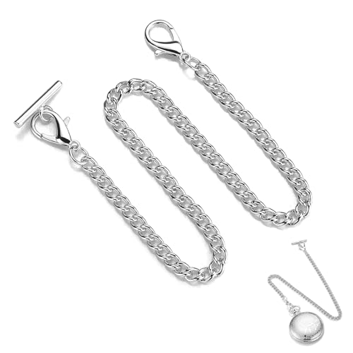 Taschenuhrkette mit T Bar,Taschenuhr Kette mit 2 Haken,Metall Taschenuhrkette,Weste Kette Uhr,Uhr Kette Link,Taschenuhrkette für Herren Damen,Uhrenkette Klassisch Taschenuhr Zubehör,Geschenke Herren