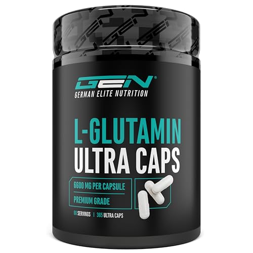 L-Glutamin - 365 Kapseln - Extra hochdosiert mit 1100 mg je Kapsel - 6600 mg pro Tagesportion - Reines & ultrafeines L-Glutamine - Ohne unerwünschte Zusätze - Laborgeprüft - Premium Qualität