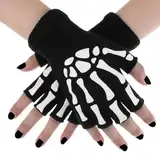 Abeillo Halloween Skelett Handschuhe,Leuchtet Halbfinger Handschuhe Skelett,Halloween Cosplay Party Requisiten,Leuchtend Skelett Handschuhe Halloween für Kostüm Zubehör(Kinder)